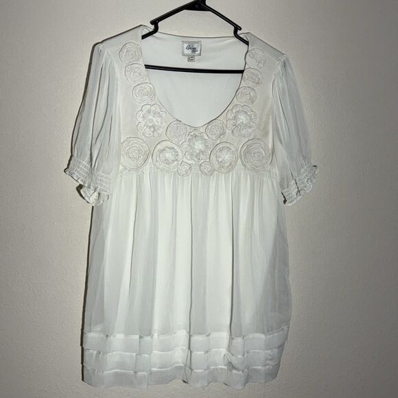 Womens Top XL Ivory Short Sleeve Scoop‎ Neck Baby Doll Fairy Dainty Romantic - Picture 1 of 8